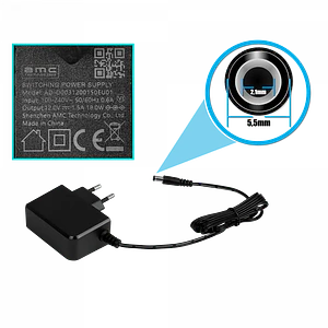 Fuente de Poder 12VDC 1.5A 18W, Plug 5.5x2.1mm, Transformador Interior