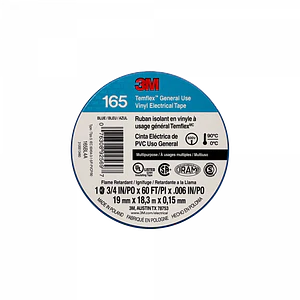 Huincha Cinta Aisladora 165 Azul 3M, 18 Metros, PVC, 19mm-0.15mm, 600V 0-90ºC