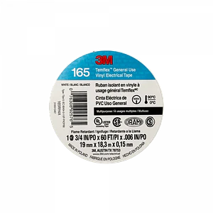 3M 18mt 165 Blanca Huincha Cinta Aisladora PVC 19mm 0,15mm 600V 0-90ºC