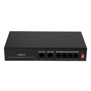 Switch 6 Puertos (4 PoE+af/at) + 2 Uplink 36W No Administrable, Dahua PFS3006-4ET-36