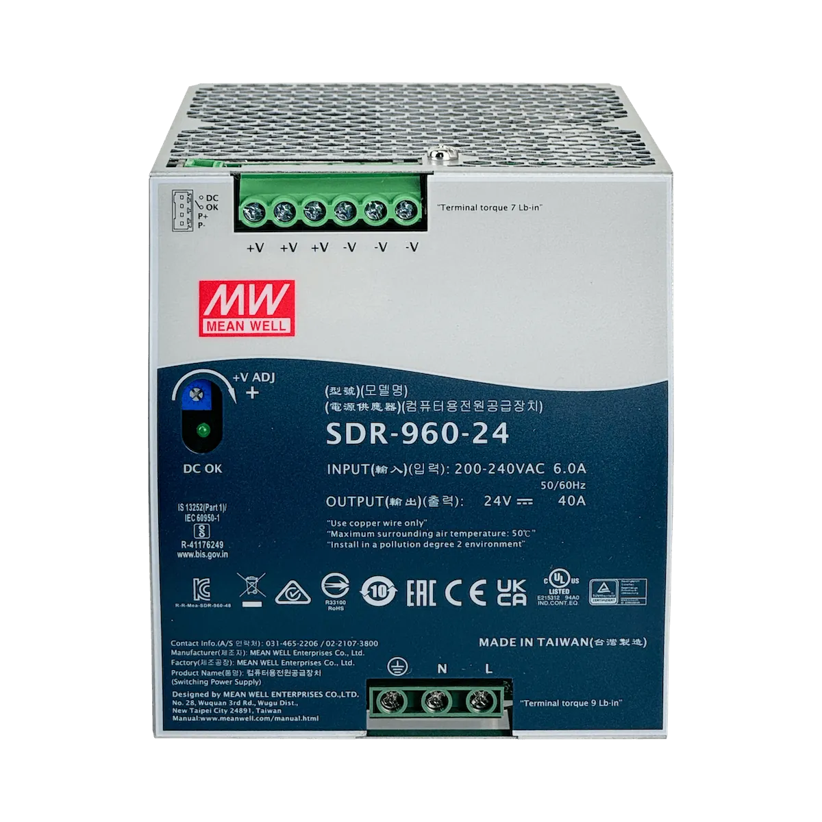 MEANWELL 24VDC 960W 40A Ajustable Ancho-110mm Riel-DIN Fuente-Poder 1