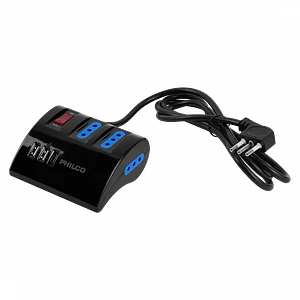 PHILCO Negro Alargador 1,5mt 3-enchufes 2-USB5V 1-USB-C 15W 10A-250V
