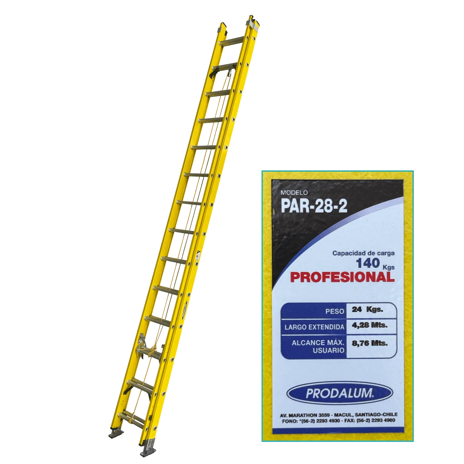 3,8-7,60mt 140kg Telescopica Fibra De Vidrio 28-Peldano Escalera 1