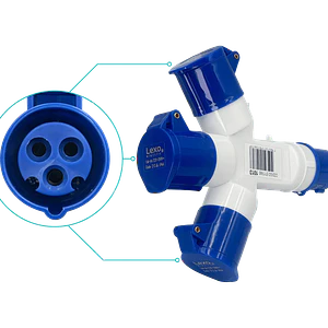 LEXO Triple Enchufe Industrial 1-Macho 3-Hembra 2P+T 16A IP44 250V