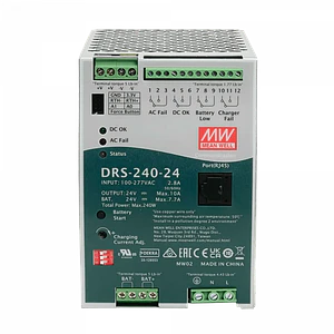 Fuente UPS Mean Well DRS-240-24 24VDC 10A 240W Riel DIN con RJ45 Entrada 100-277VAC