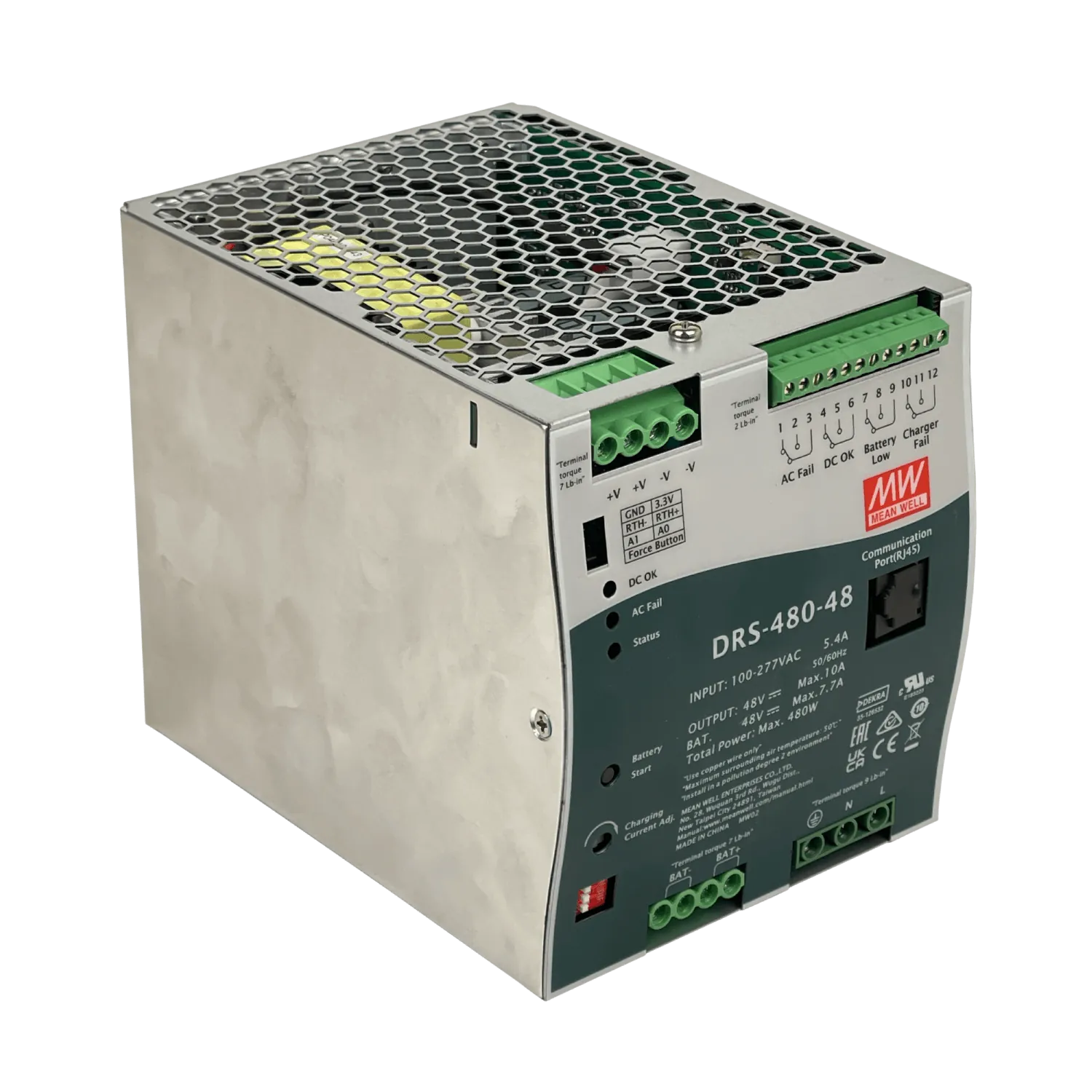 Fuente de Alimentación Ininterrumpida (UPS) MEAN WELL DRS-480-48 - 480W, 48V, Montaje en Carril DIN 1