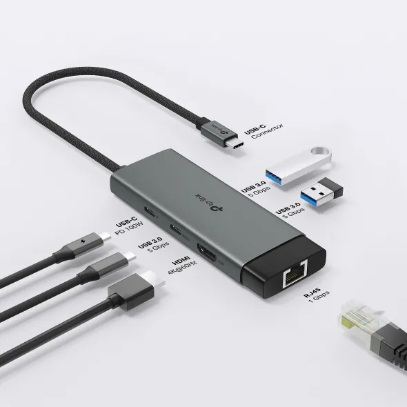Hub USB C TP-Link UH6120C HDMI 4K RJ45 100W Gigabit 1