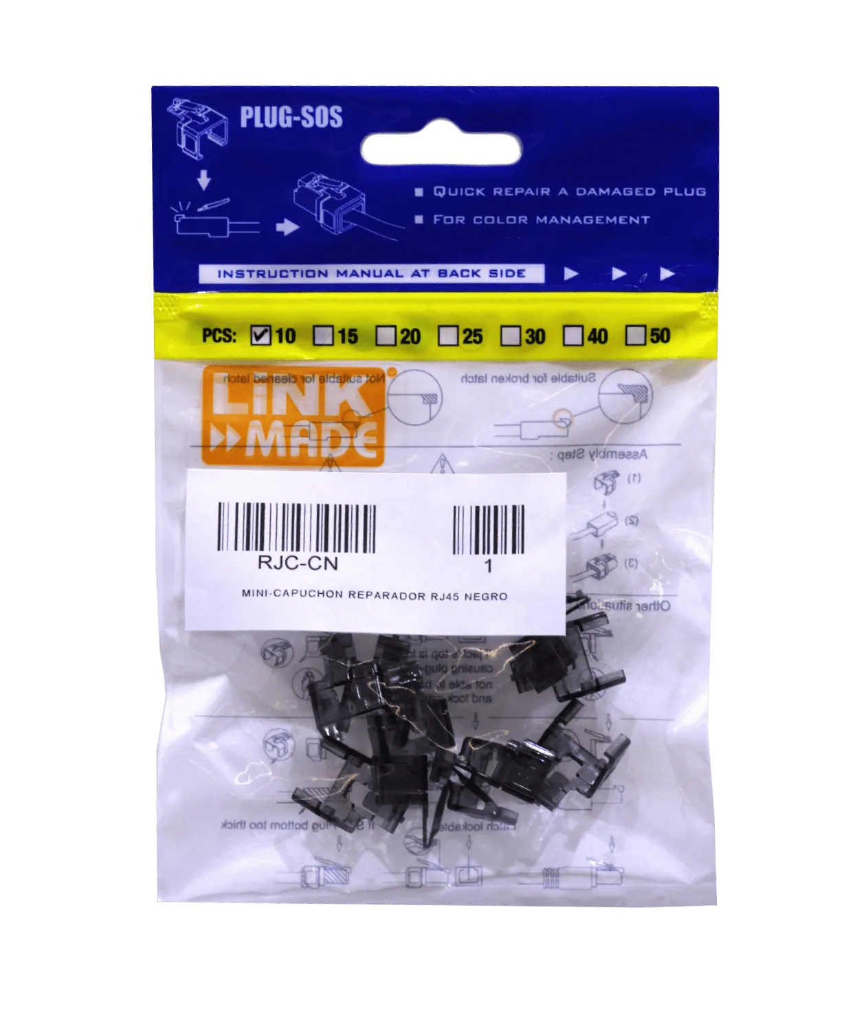 Mini Capuchón Reparador LINKMADE Negro RJ45 Bolsa 10u 1