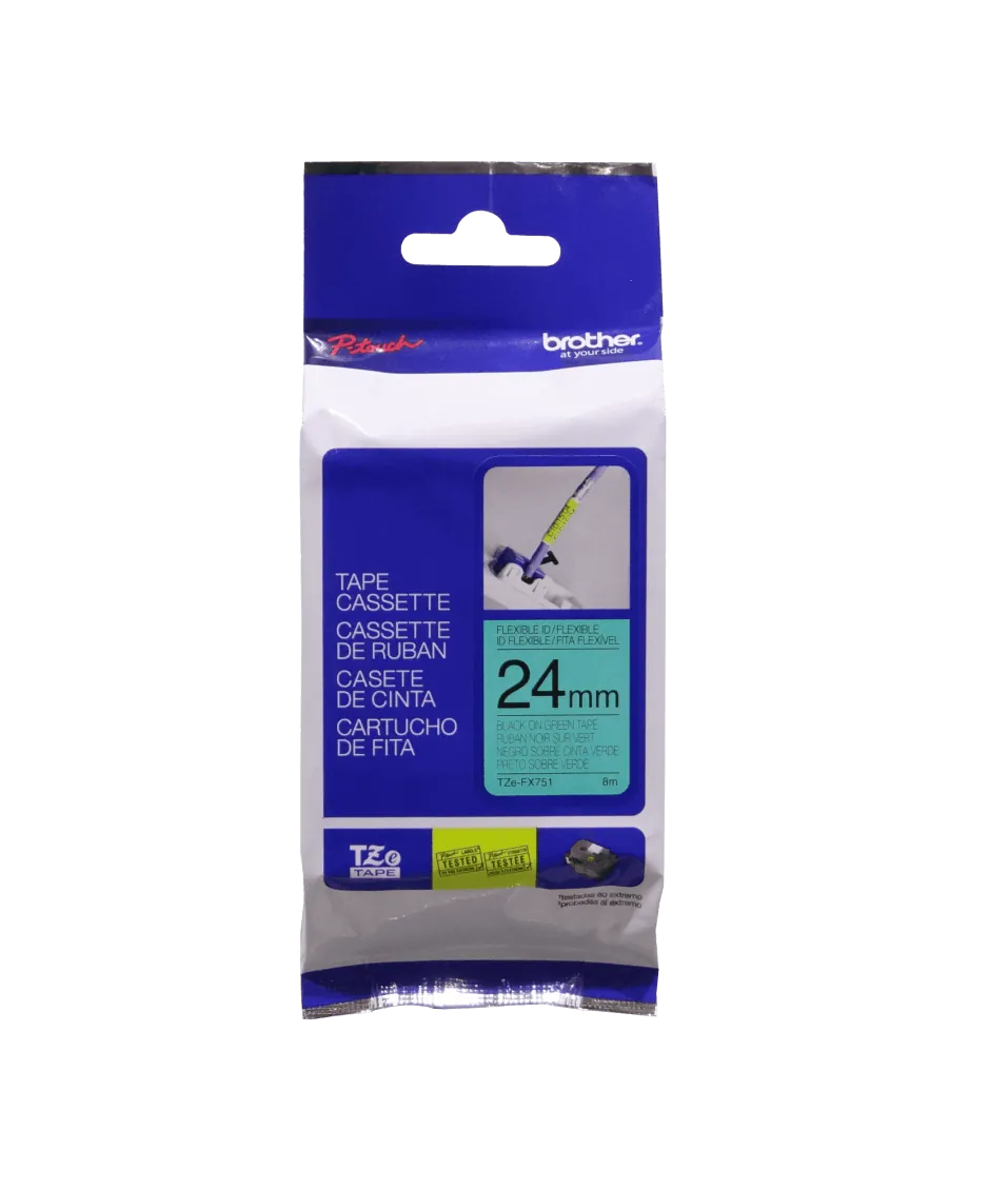 Cinta Flexible Brother TZE-FX751, Texto Negro sobre Fondo Verde, 24mm, 8 Metros 1