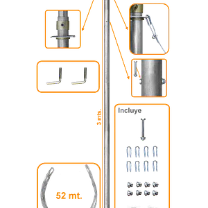 Mastil Telescopico LINKMADE MAST-20 20 pies 6m con Vientos 2 Tubos Alcance 3m