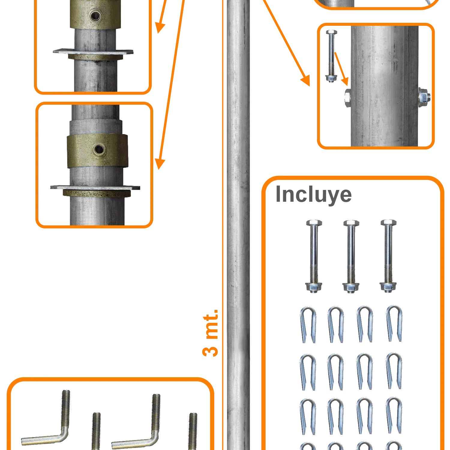 LINKMADE 40pies 12mt Mastil Telescopico con Vientos 4-Tubos-3mt 1