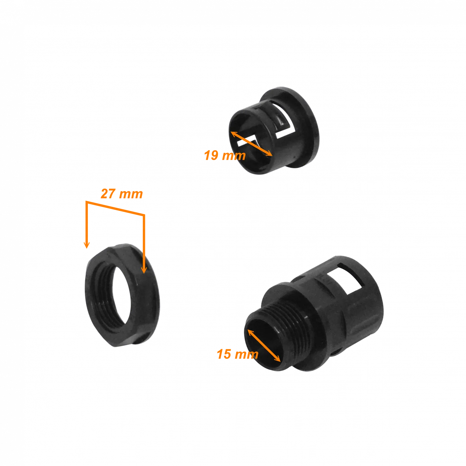 19mm Salida Caja Prensa Estopa p/Conduit Flexible Plastico Negro 1