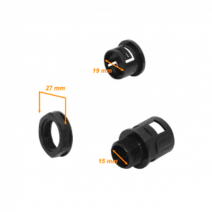 19mm Salida Caja Prensa Estopa p/Conduit Flexible Plastico Negro