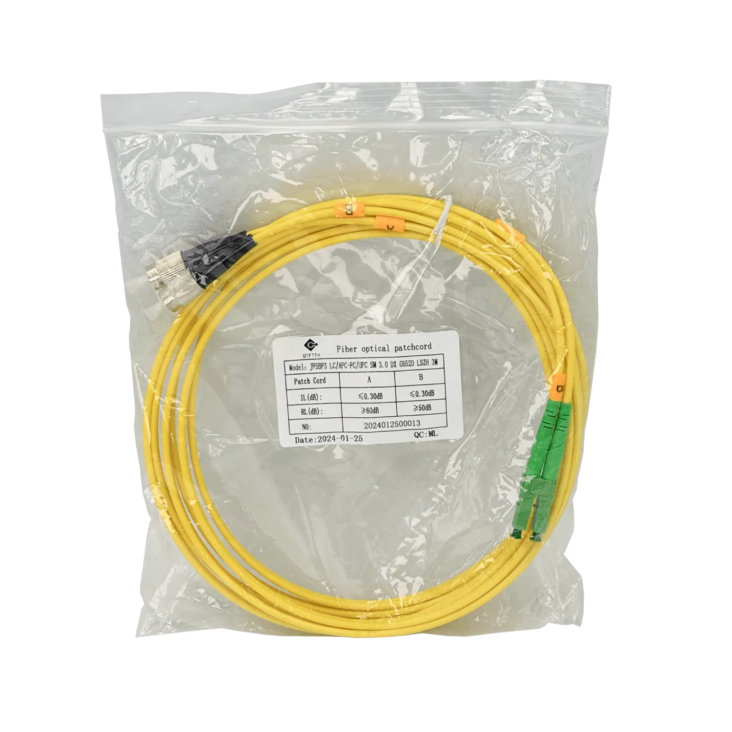 3mt LC/APC-FC/UPC MonoModo SM Duplex Jumper Cable Fibra 9/125um 3mm 1