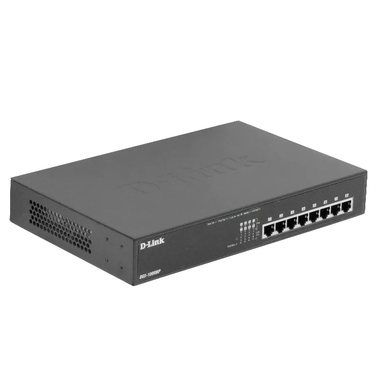 Switch D-Link DGS-1008MP – 8 Puertos Gigabit PoE+, Montaje de Escritorio, Alta Velocidad 1