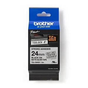 Brother Cinta adhesiva TZe-SM951, negra sobre fondo plateado mate, 24mm, 8m de longitud