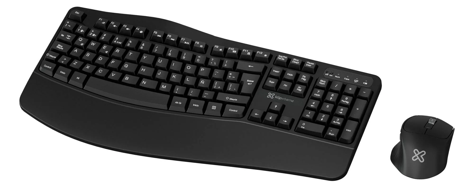 Kit Teclado y Mouse Inalambrico Klip Xtreme ErgoLink Duo KBK-760, Ergonomico, USB 2.4 GHz, BT 1
