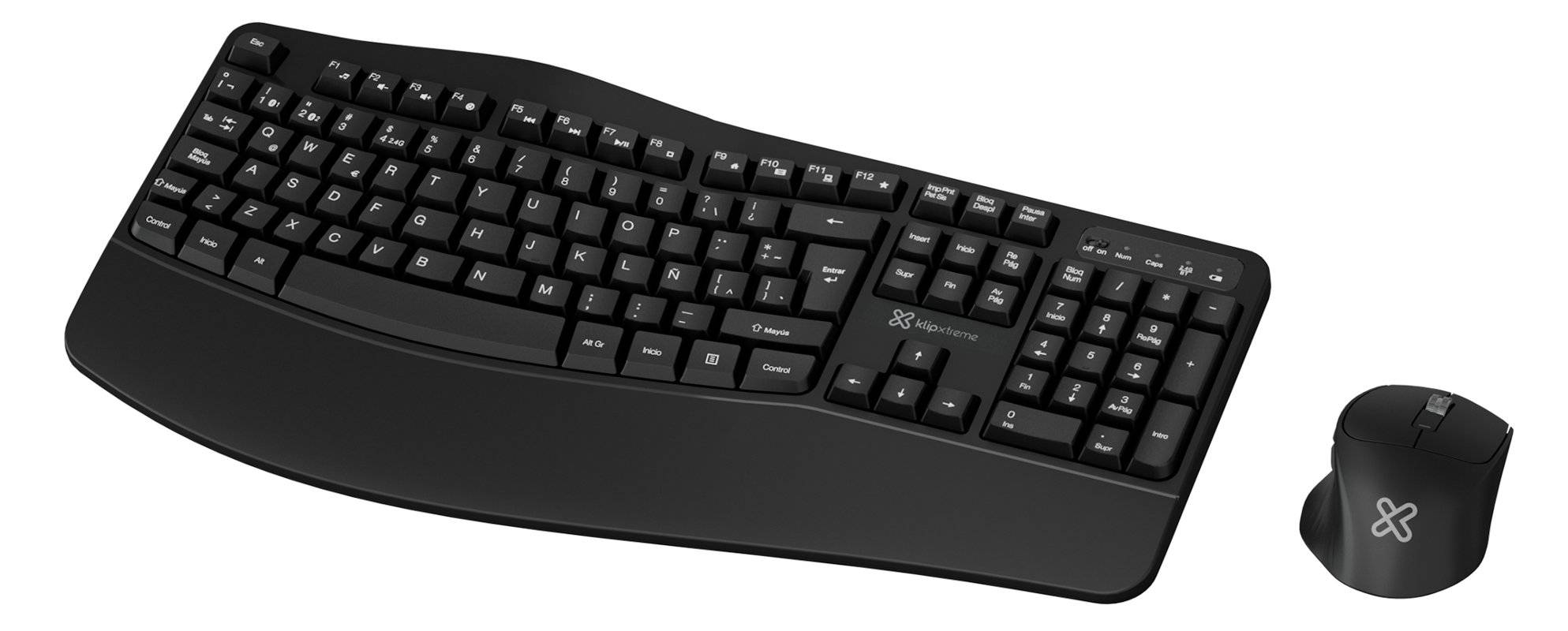 Kit Teclado y Mouse Inalambrico Klip Xtreme ErgoLink Duo KBK-760, Ergonomico, USB 2.4 GHz, BT 2