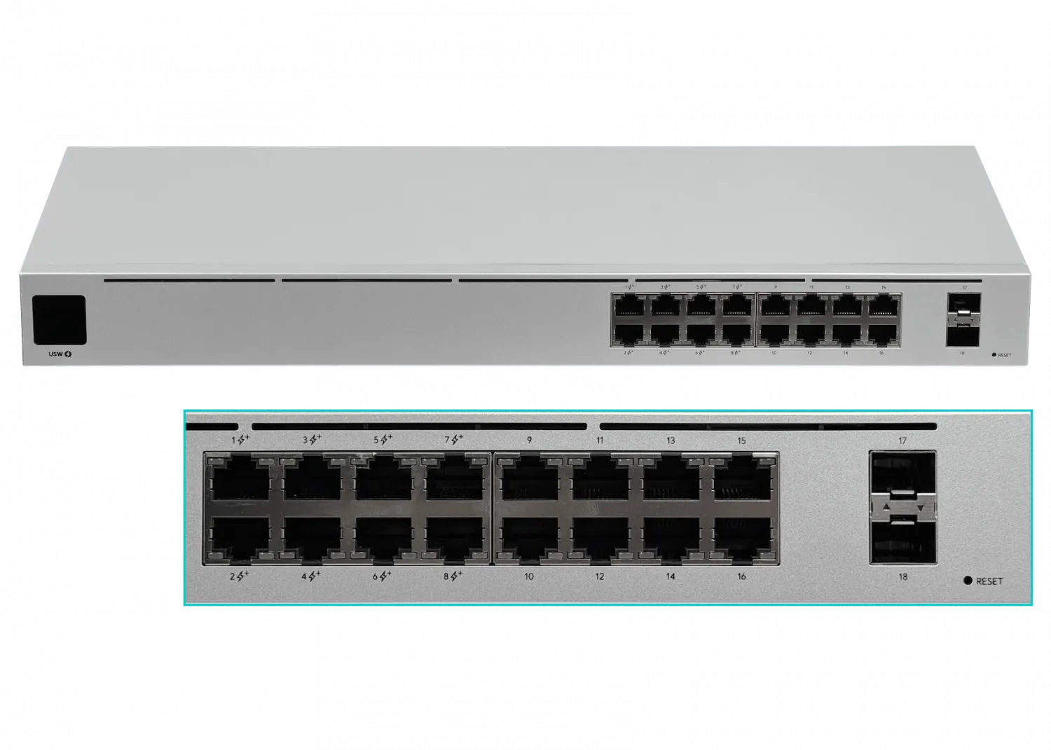 Switch Ubiquiti USW-16-POE 16-port con 8xGE PoE+ 42W y 8xGE no PoE y 2xSFP 2