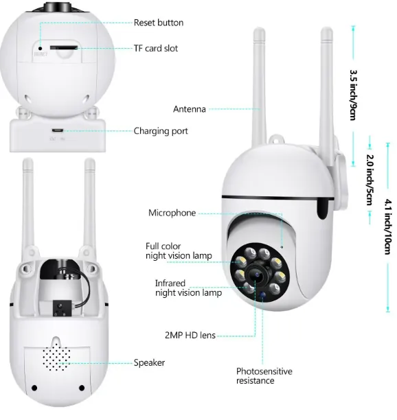 Camara Wifi exterior 2MP  PTZ  soporta tarjeta SD  2