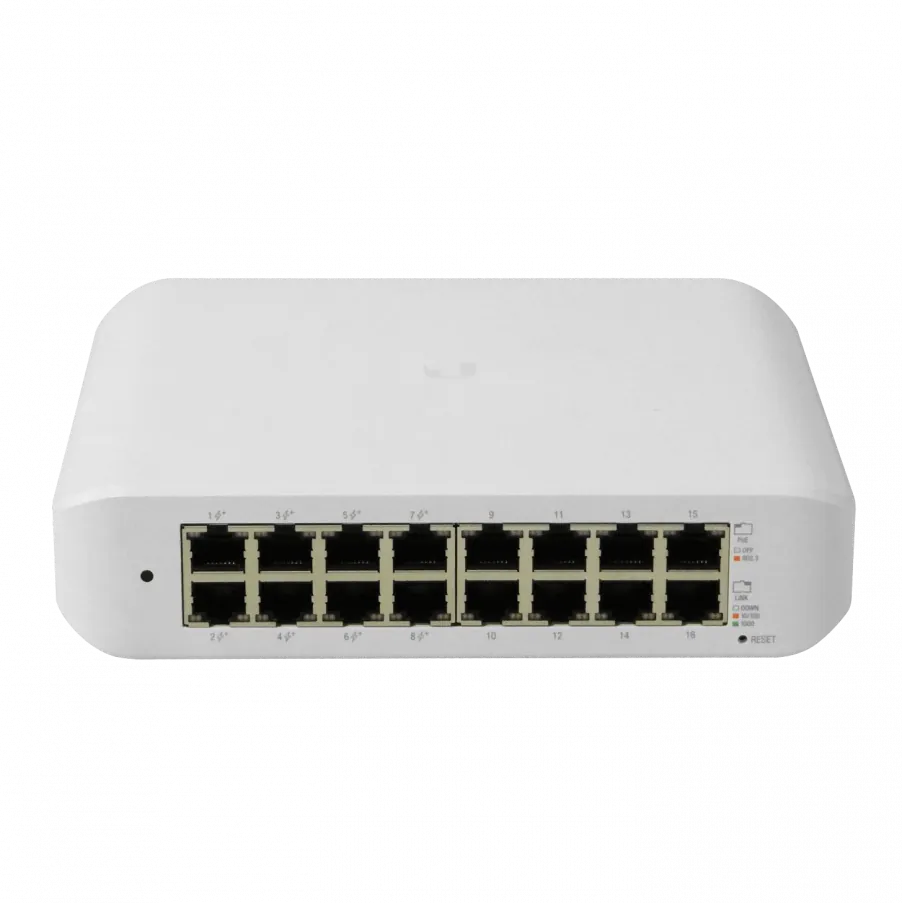Switch Ubiquiti 16-port con 8xGE PoE+ 45W y 8xGE no PoE 7