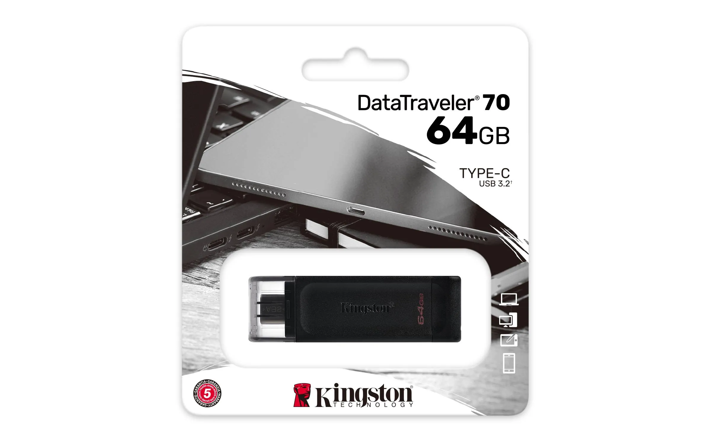 Pendrive Kingston Data Traveler 70, 64GB, USB-C 3.2 Gen 1, Negro 6