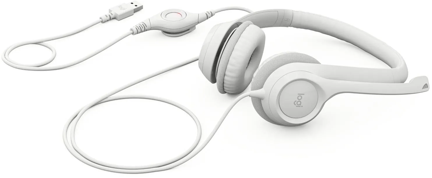 Audífonos con Micrófono Logitech H390, Micrófono c/ Supresión de Ruido, Blanco Crudo 2