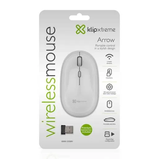 Mouse Inalámbrico Klip Xtreme 2.4GHz, 1600DPI, 4 Botones, Blanco 5