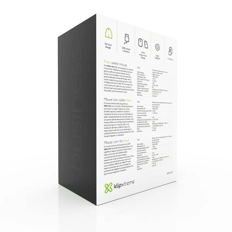 Mouse ergonómico Klip Xtreme Krest KMO-505, Diseño vertical, ultra ergonómico, 6 Botones 6