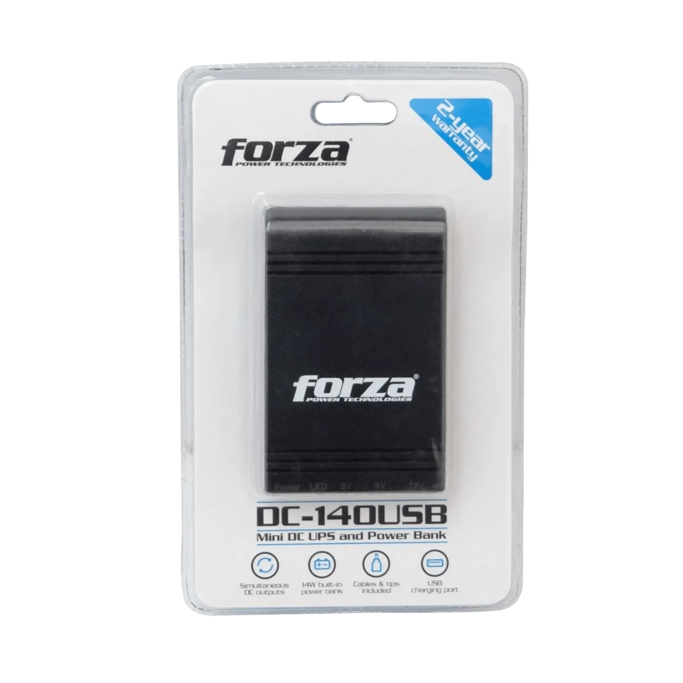 Mini UPS Forza DC-140USB 14W, USB, Salidas 5V/9V/12VCC, NEMA 1-15P Portátil 4