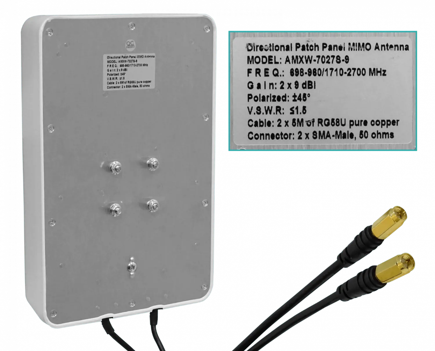 Antena Panel MIMO 9dBi 2-SMA-M/5mt  698-960 1710-2700MHz Pol-X Antena Panel 26x17x6cm 3