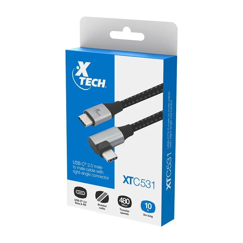 Cable USB-C 2.0 Macho a Macho con Conector en Forma de L Xtech XTC-531 - 3 Metros 6