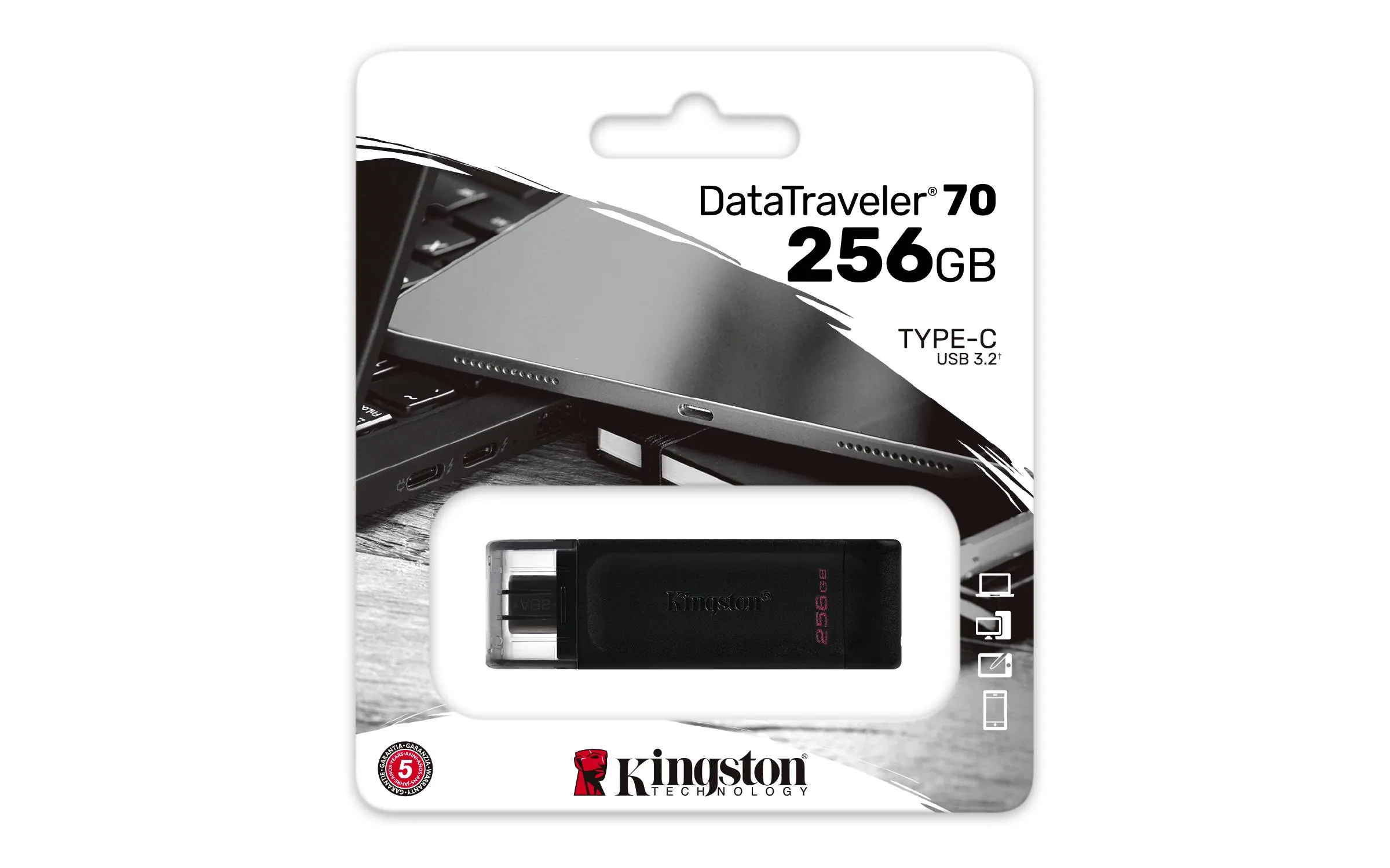 Pendrive USB-C Kingston DataTraveler 70 - 256GB, USB 3.2 Gen 1 5