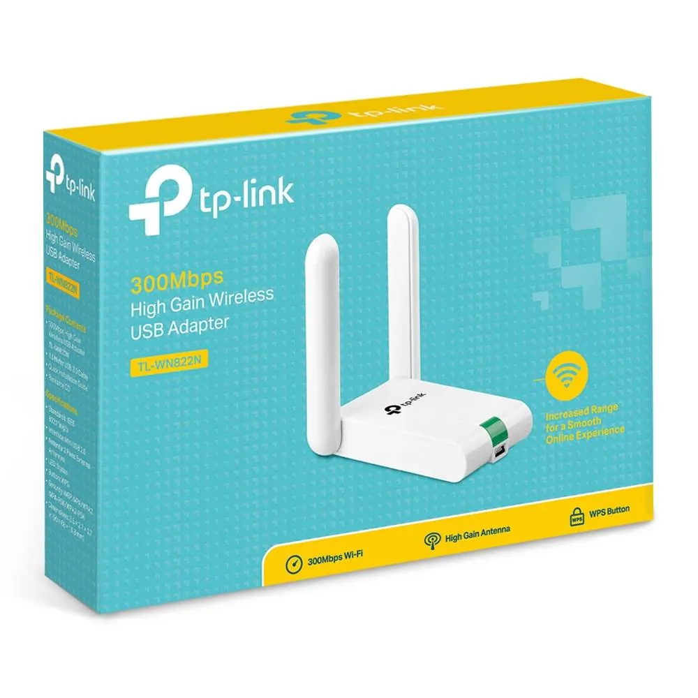 Adaptador de red USB inalámbrico de alta ganancia a 300Mbps TP-Link TL-WN822N, Dos antenas externas 6