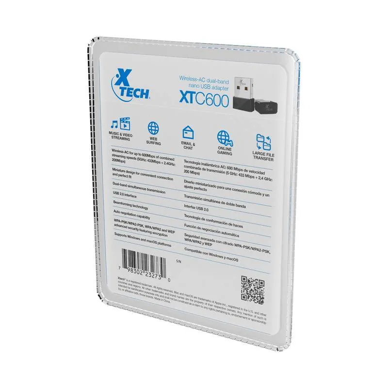 Adaptador Inalámbrico USB 2.0 Nano AC Doble Banda Xtech XTC-600 7
