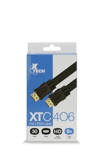 Cable HDMI plano con conector macho a macho Xtech XTC-406, Resolución Hasta 3840x2160p*, 1.8mts, 3