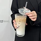 Vaso vidrio a rayas de 600ml con tapa y bombilla, vasos transparentes para beber para jugo, agua y tazas de café helado. - Miniatura 2