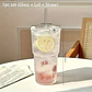 Vaso vidrio a rayas de 600ml con tapa y bombilla, vasos transparentes para beber para jugo, agua y tazas de café helado. - Miniatura 5