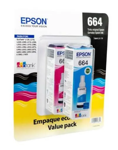Pack de 3 Botellas de Tinta Original Epson T664, Amarillo,Cian, Magenta, 70ml 2