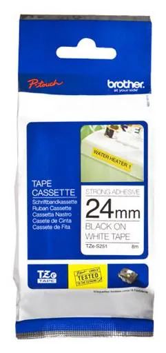 Cinta laminada superadhesiva Brother Texto negro sobre fondo blanco TZE-S251 4