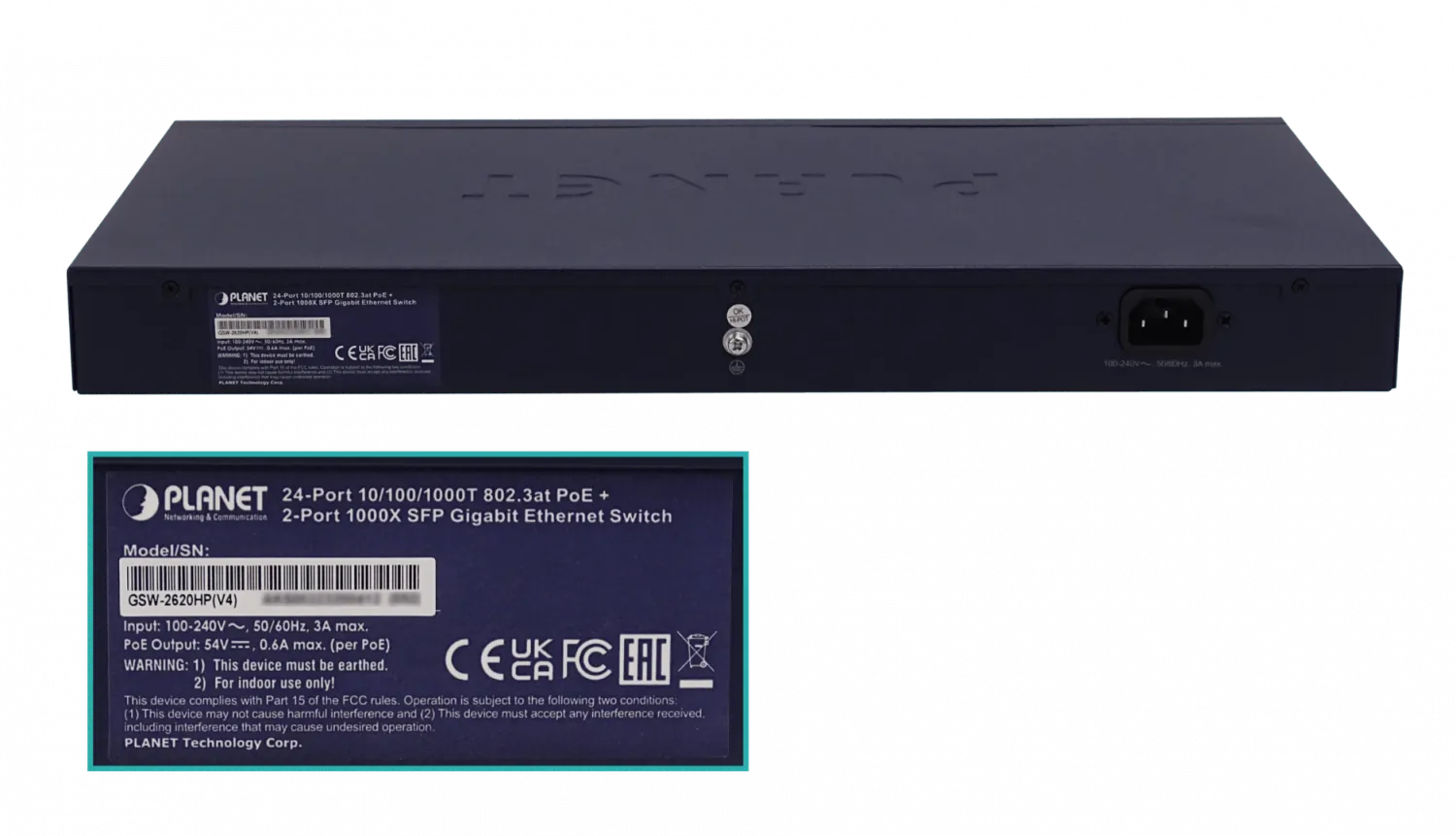 PLANET 24-1000-PoE48+af/at 220W-total 2-SFP Switch no-Admin Rack 3