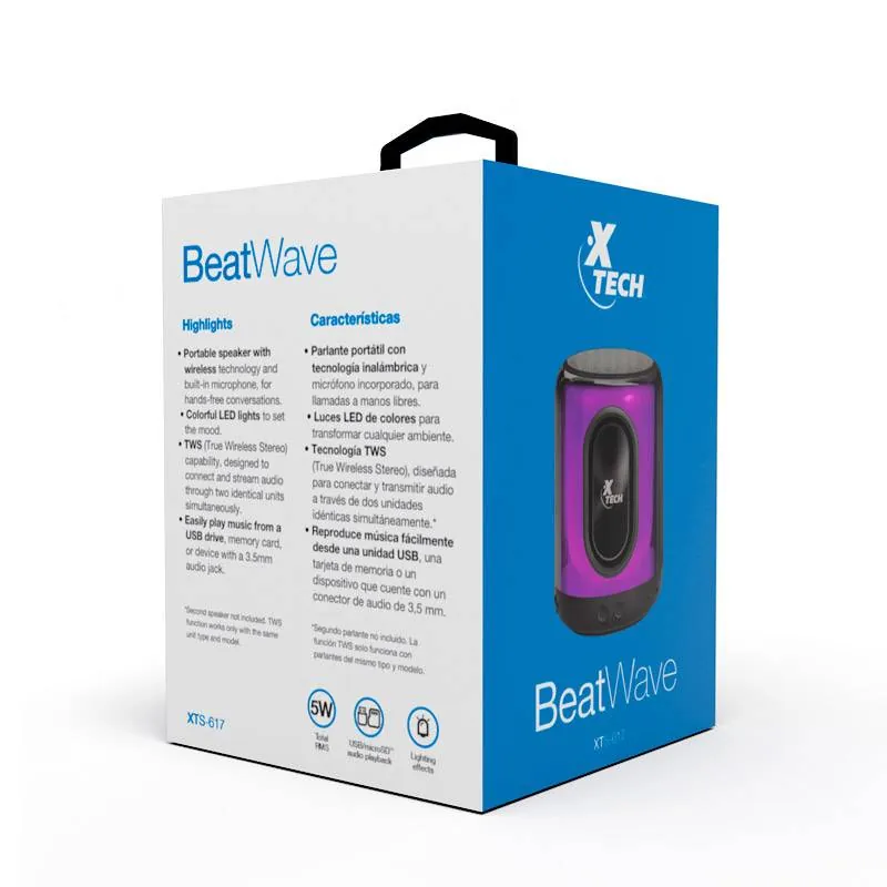 Parlante Portátil Xtech BeatWave XTS-617 - Bluetooth 5.3, Luces LED, TWS, 5W RMS 6