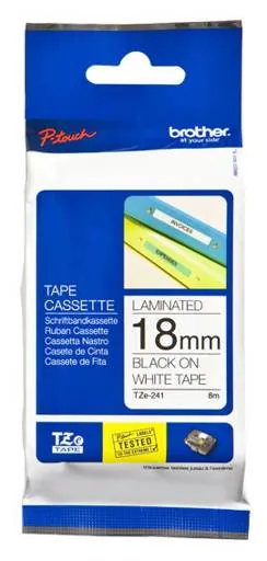Cinta laminada. Texto negro sobre fondo blanco. Ancho: 18 mm. Longitud: 8 m Brother TZe241 2