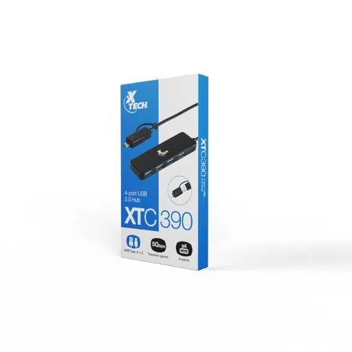 Hub USB de 4 Puertos Xtech XTC-390, USB 3.0, Entrada USB 3.0/USB-C, Black 4