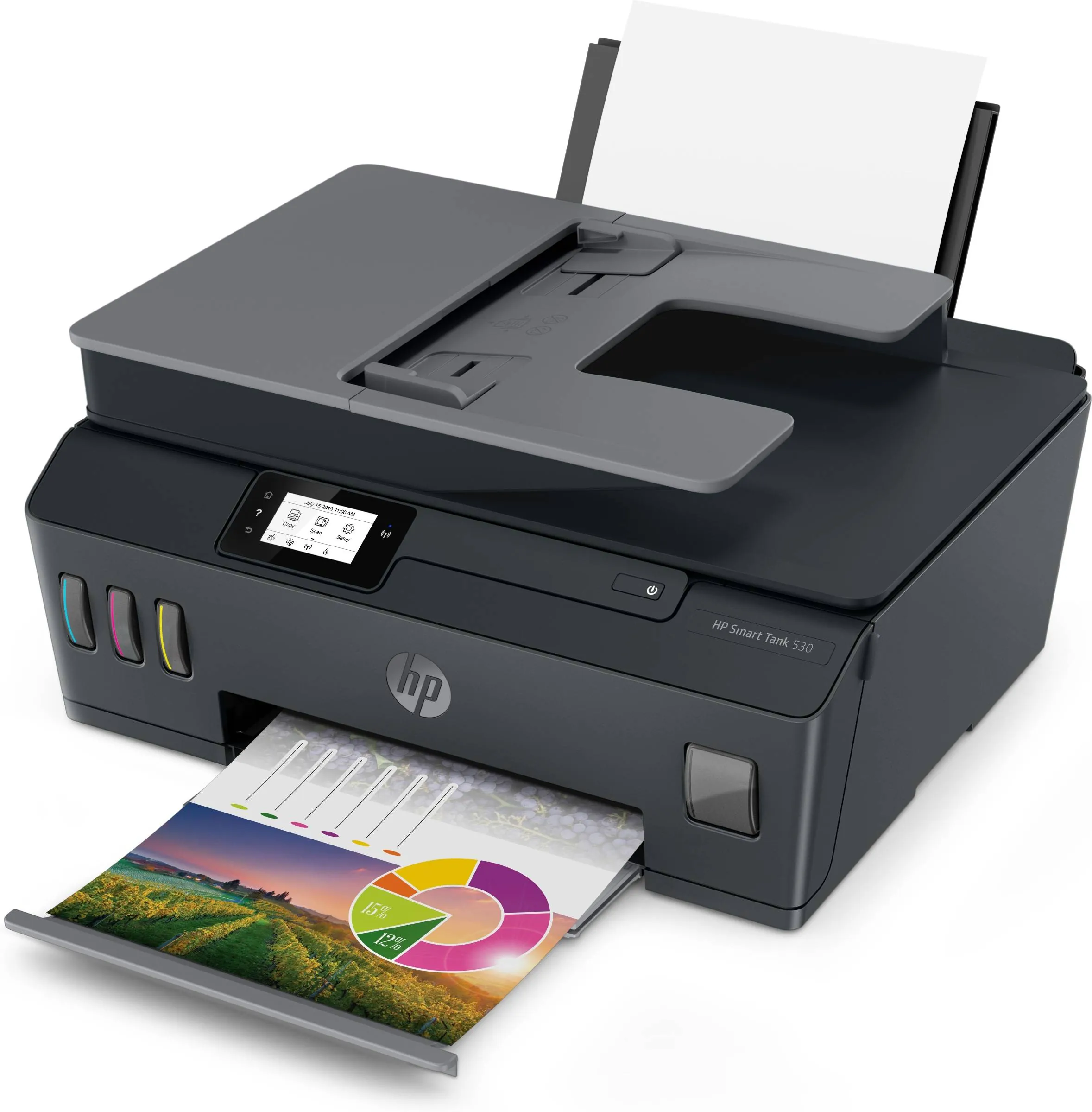 Impresora Multifuncional tinta color HP Smart Tank 530 Wireless, 22 ppm/negro, 16 ppm/color, Wifi 3