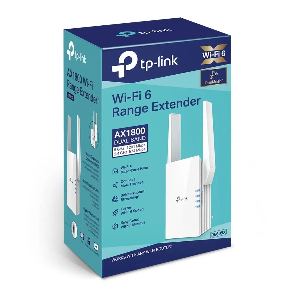 Extensor de Rango WiFi 6 AX1800 TP-Link RE605X, 1x Gigabit Ethernet, EasyMesh 4