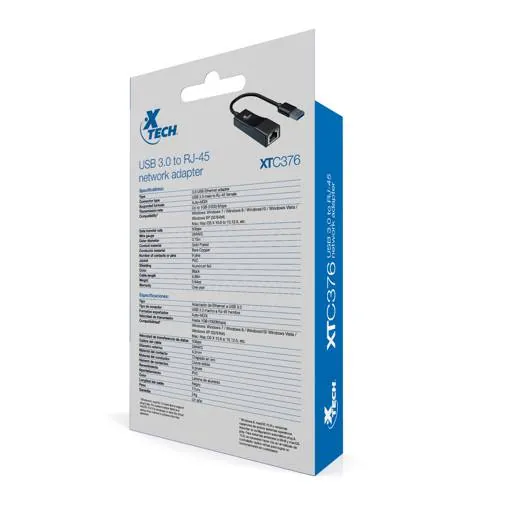 Adaptador USB 3.0 a RJ-45, 1 Gbps, Plug & Play, 17 cm, Xtech XTC-376 - Negro 5