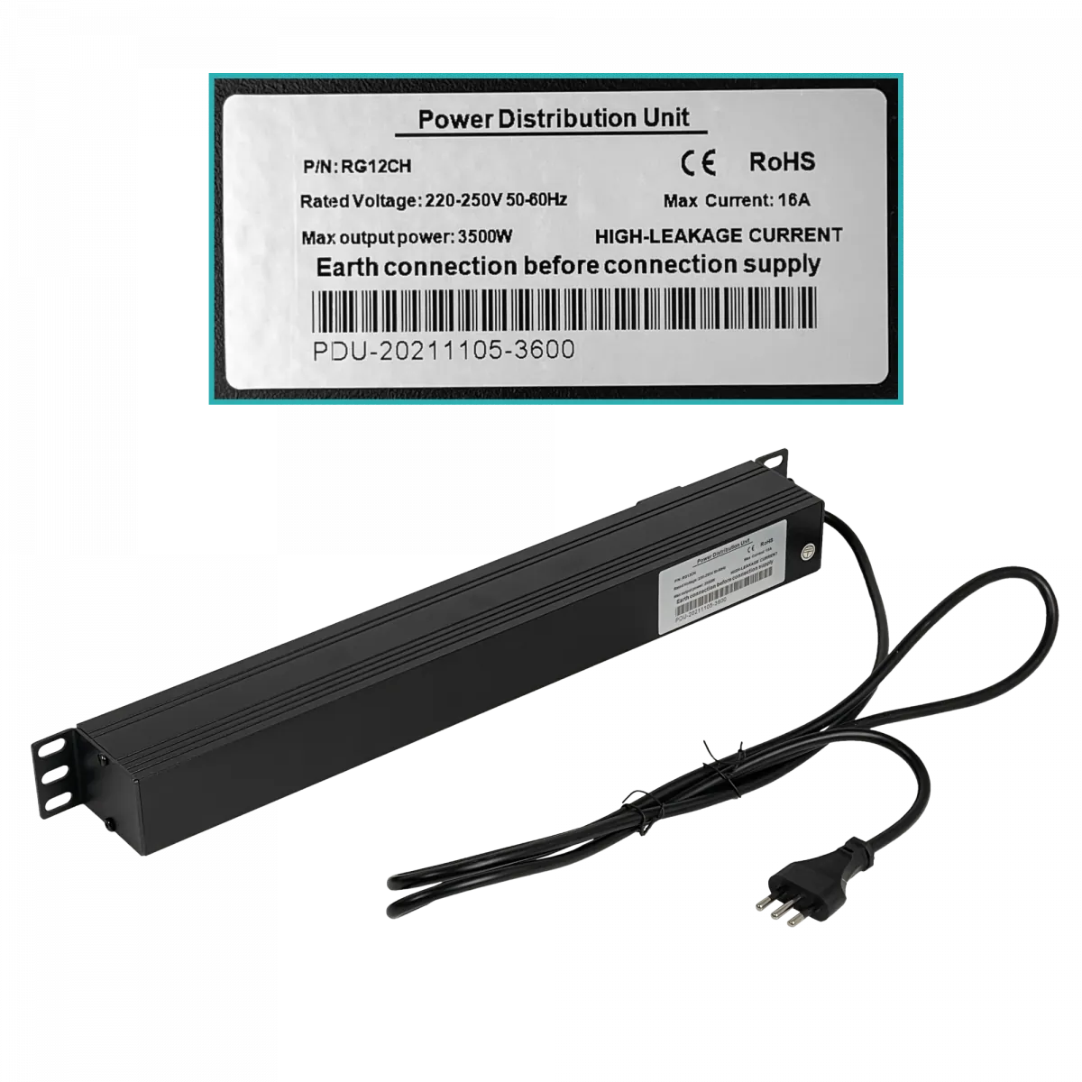 PDU Regleta 12-Hembra-Ch 10A Rack-1U Switch-Piloto Macho-Ch 3