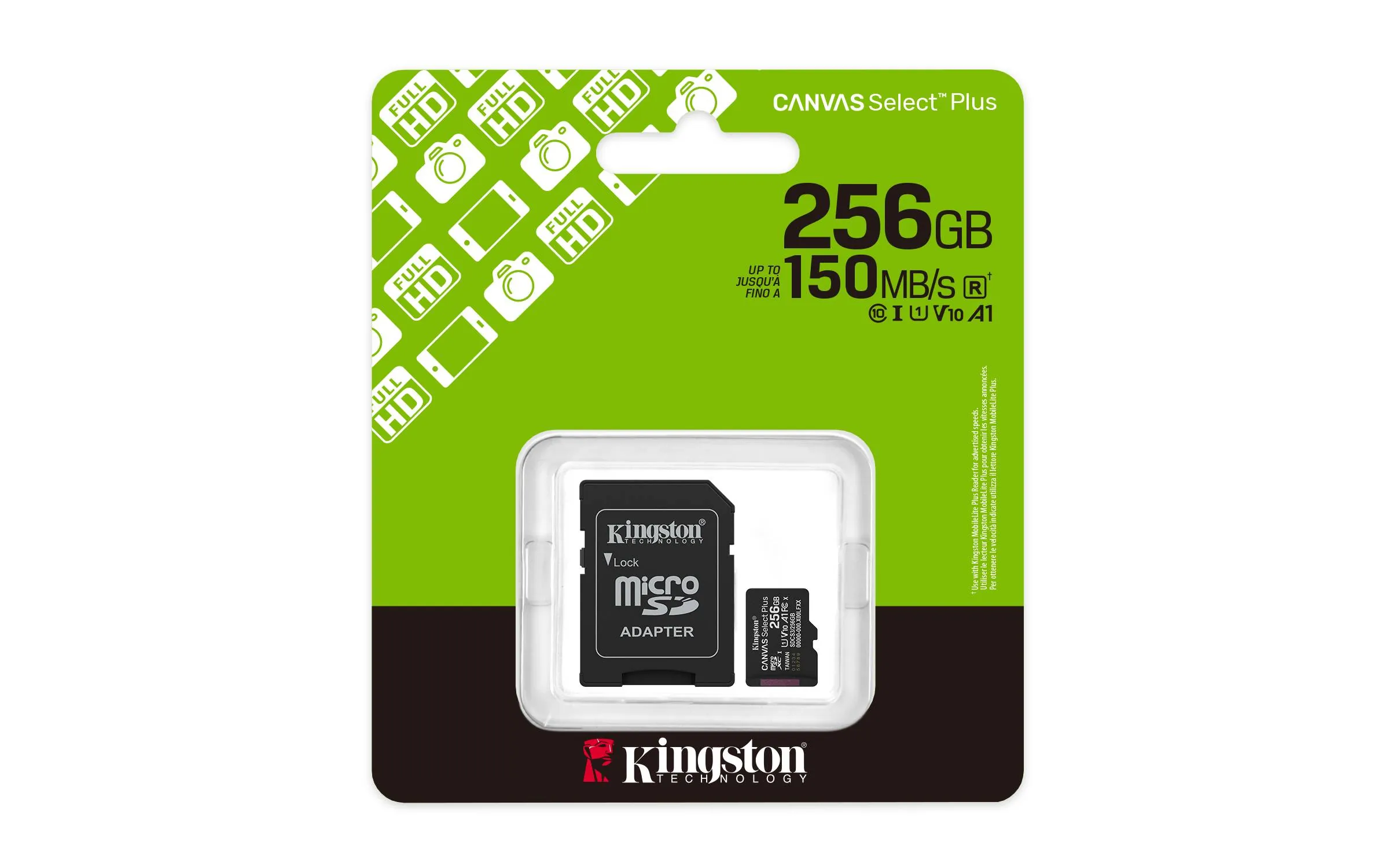 Tarjeta MicroSDXC 256GB Kingston SDCS3 Canvas Select Plus 100MB/s Clase 10 A1 + Adaptador SD 3