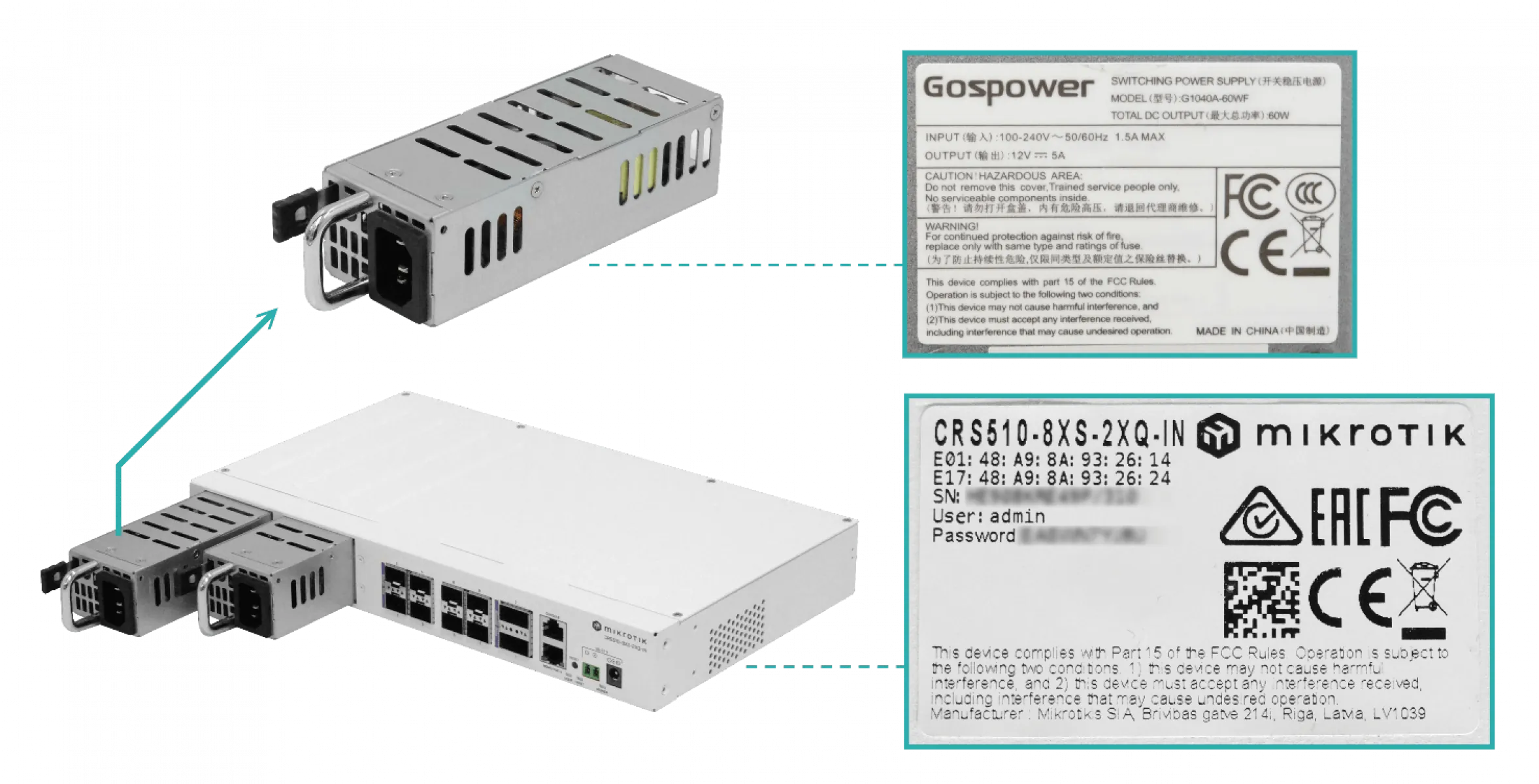 Switch MikroTik CRS510-8XS-2XQ-IN, 8 Puertos SFP28 25G, 2-QSFP28 100G, 220VAC 3